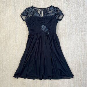 Adrianna Papell Formal Evening Sequin Pleated Blue Midi Dress 6